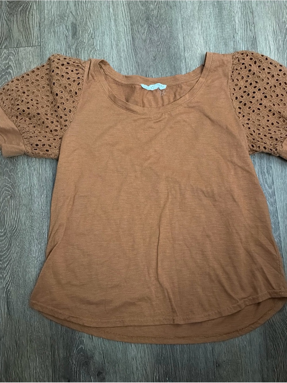 Jane + Delancey Eyelet-Sleeve Cotton Blend Top - Brown